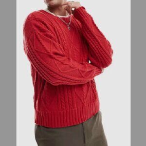 Cotton:On Cable Knit Crew Men Red Cable Sweater Size XL